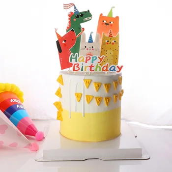 Мультяшное животное, топпер для торта с днем рождения, крещение для детей, аксессуары для украшения торта, инструменты