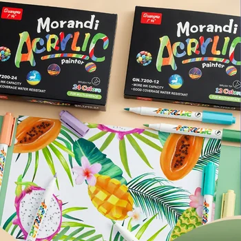 Набор акриловых маркеров 12/24 цветов Morandi Color Cotton Core Soft Head Профессиональная детская ручка для рисования граффити