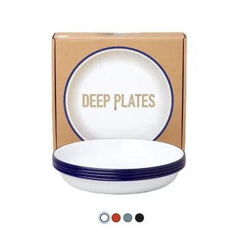 набор из 4 предметов, четыре эмалированные тарелки глубиной 22 см, идеально подходящие для подачи свежих салатов или макаронных изделий