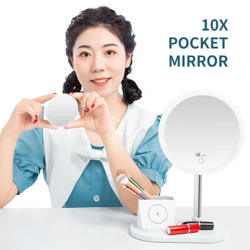 Настольное зеркало для макияжа с функцией беспроводной зарядки, 10-кратная Лупа, украшение для чатов от прыщей, для девочек, настольное косметическое зеркало