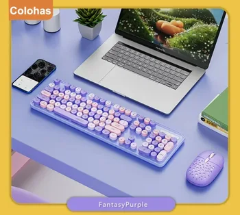 Новая винтажная игровая клавиатура в стиле панк, беспроводная игровая клавиатура и мышь USB 2.4G, Эргономичная симпатичная клавиатура, аксессуары для геймеров