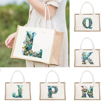 Новая вместительная льняная сумка с рисунком в виде рыбных букв, защита окружающей среды, джутовый имитационный мешок, женская хозяйственная сумка