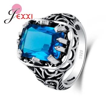 Новое поступление, Прозрачный Синий прямоугольный Кубический цирконий, Классический стиль, кольца из 100% стерлингового серебра 925 пробы, подарки на День рождения для женщин
