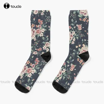Новые носки с цветочным рисунком, носки для девочек, персонализированные носки для взрослых унисекс, популярные праздничные подарки, носки для подростков