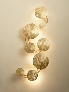 Новый настенный светильник в китайском стиле, Креативный светильник в виде листьев Лотоса, Медный Светильник для гостиной, столовой, Современные минималистичные лампы для прохода в спальне