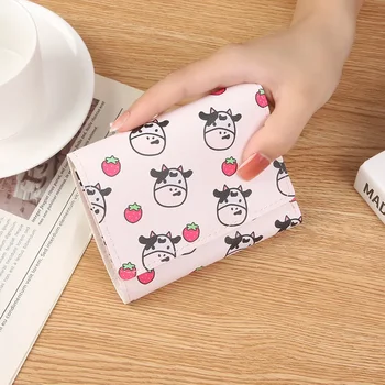 Новый студенческий портативный кошелек с несколькими картами и коротким карманом, милый мини-зажим для денег, трехкратная сумка для коровьих карт для девочек