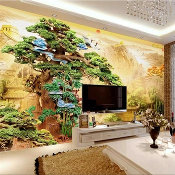 обои beibehang на заказ, 3d фрески, бутик резьбы по дереву, гостеприимный сосновый дворец, обои в китайском стиле, обои для домашнего декора.