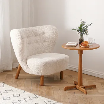 Односпальный диван-кресло из белого овечьего флиса маленький диван Nordic balcony lounge chair приставной стул