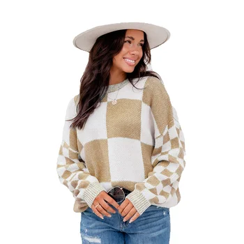 Осенне-зимний Новый топ с длинными рукавами и принтом Для женщин, свободный Пуловер, свитер с круглым вырезом