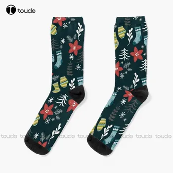 Рождественские носки Праздничные вязаные носки Черные носки для мужчин Персонализированные пользовательские носки унисекс для взрослых подростков и молодежи с цифровой печатью 360 °