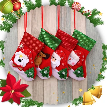 Рождественские носки с изображением снеговика, Санта-Клауса, Лося, украшения для Рождественской елки, украшения для дома