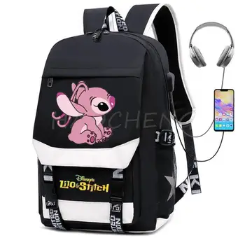 Рюкзак Disney Stitch с USB-зарядкой для ноутбука, школьные сумки для больших девочек, рюкзак Для женщин, мужской рюкзак, дорожные рюкзаки, Мужские сумки для отдыха