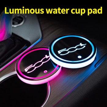 Светодиодный автомобильный коврик для стакана воды и держатель для напитков для Fiat 500l с эмблемой, Декоративное освещение интерьера автомобиля