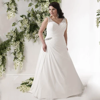 Сексуальное свадебное платье большого размера с двойным V-образным вырезом без рукавов, расшитое бисером, с пайетками, свадебные платья русалки для крупных женщин Vestido De Noiva