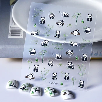 Симпатичная Панда Зеленый Бамбуковый Кролик Зеленый Цветок Мультяшный Медведь 5D Мягкая Рельефная Самоклеящаяся Наклейка для ногтей 3D Наклейка для маникюра
