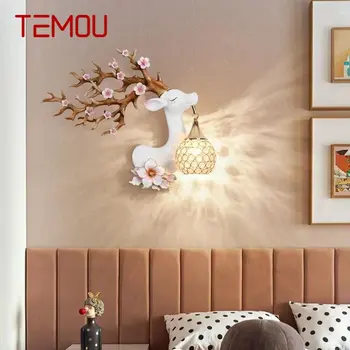 Современный настенный светильник с оленем TEMOU, светодиодный Креативный декор в виде Цветка сливы, Бра из смолы для дома, гостиной, спальни, коридора