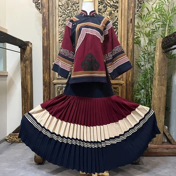 Стиль Китайского Этнического Меньшинства Yi Liangshan Style Fashion Модный Костюм Одежда и Платья Полный Комплект Тибетское Платье Женское