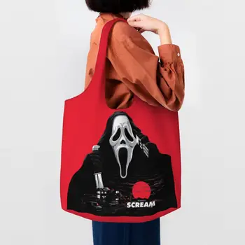 Сумки для покупок с принтом Kawaii Scream Ghost Killer для покупок Многоразовые Холщовые сумки для покупателей на плечо из фильма ужасов на Хэллоуин