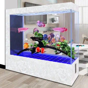 Супер Белый Стеклянный Аквариум Для Рыб Гостиная Экологическое Изменение Воды Свет Роскошный Большой Напольный Рыбный Глобус Экран