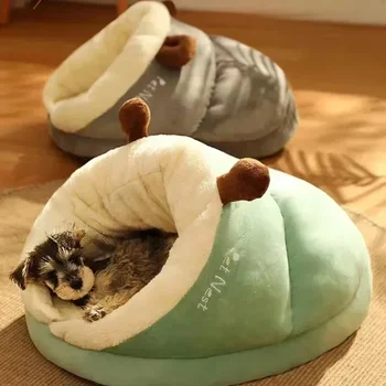 Теплое гнездышко для домашних животных, Удобные Мягкие милые тапочки в форме маленькой Кошачьей Собачьей кровати, Полузакрытая Утолщенная подушка для домашних животных