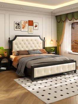 Французская винтажная кровать из массива дерева, двуспальная кровать, мягкая кровать, черная свадебная кровать