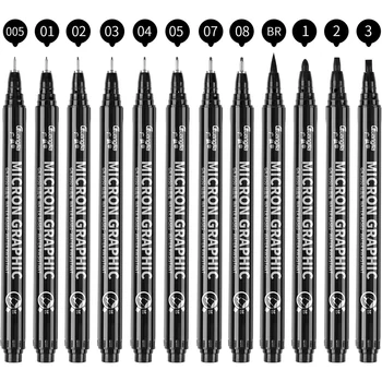 Черная микроручка Fineliner Ink Pens Водонепроницаемые архивные чернила Fine Point Micro Drawing Pen для художественной акварели, создания эскизов Multiliner