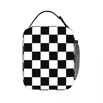 Черно-белый узор в клетку-идеально подходит для любителей гонок, изолированные сумки для ланча, сумки для пикника, сумка для ланча для женщин, работы, детей, школы