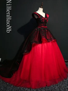 Черно-красное бальное платье Quinceanera Dresses 2023 Длинное платье для выпускного вечера с аппликациями Sweet 16 Платье на 15 лет
