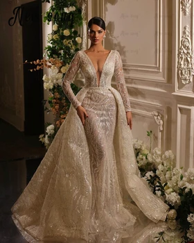 Элегантное вечернее платье со съемным шлейфом с V-образным вырезом, Женские платья для свадебных мероприятий в Дубае, вечерние платья Плюс размер, сшитые на заказ для выпускного вечера