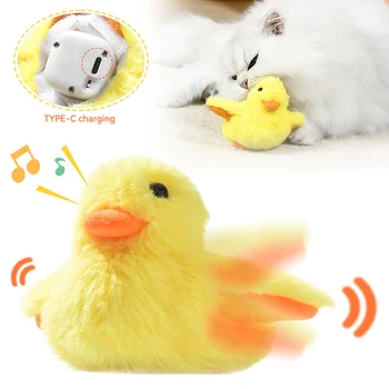 Электрические игрушки для кошек-уток, Интерактивная Хлопающая крыльями утка, Моющиеся плюшевые игрушки для кошек с датчиком вибрации, перезаряжаемые